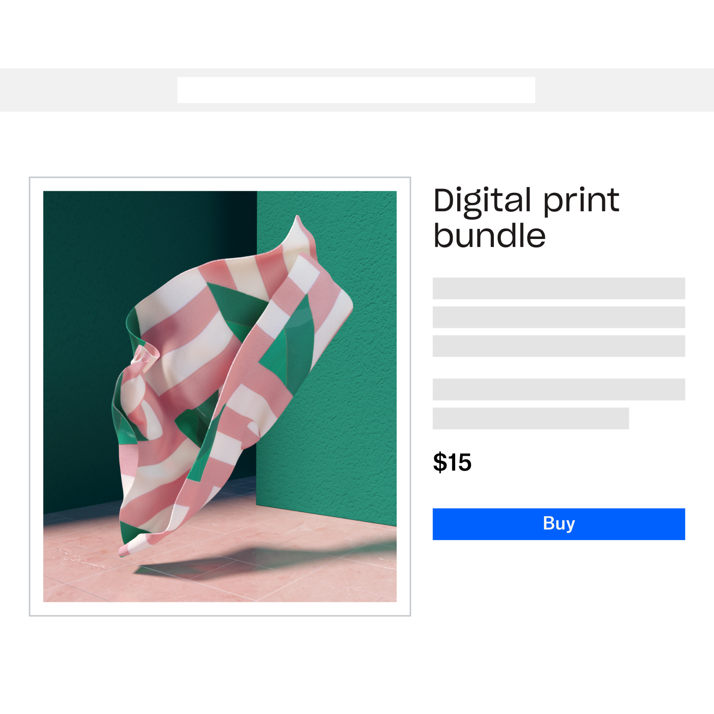 Dropbox Shop listing for "Digital print bundle" priced $15, with Buy button